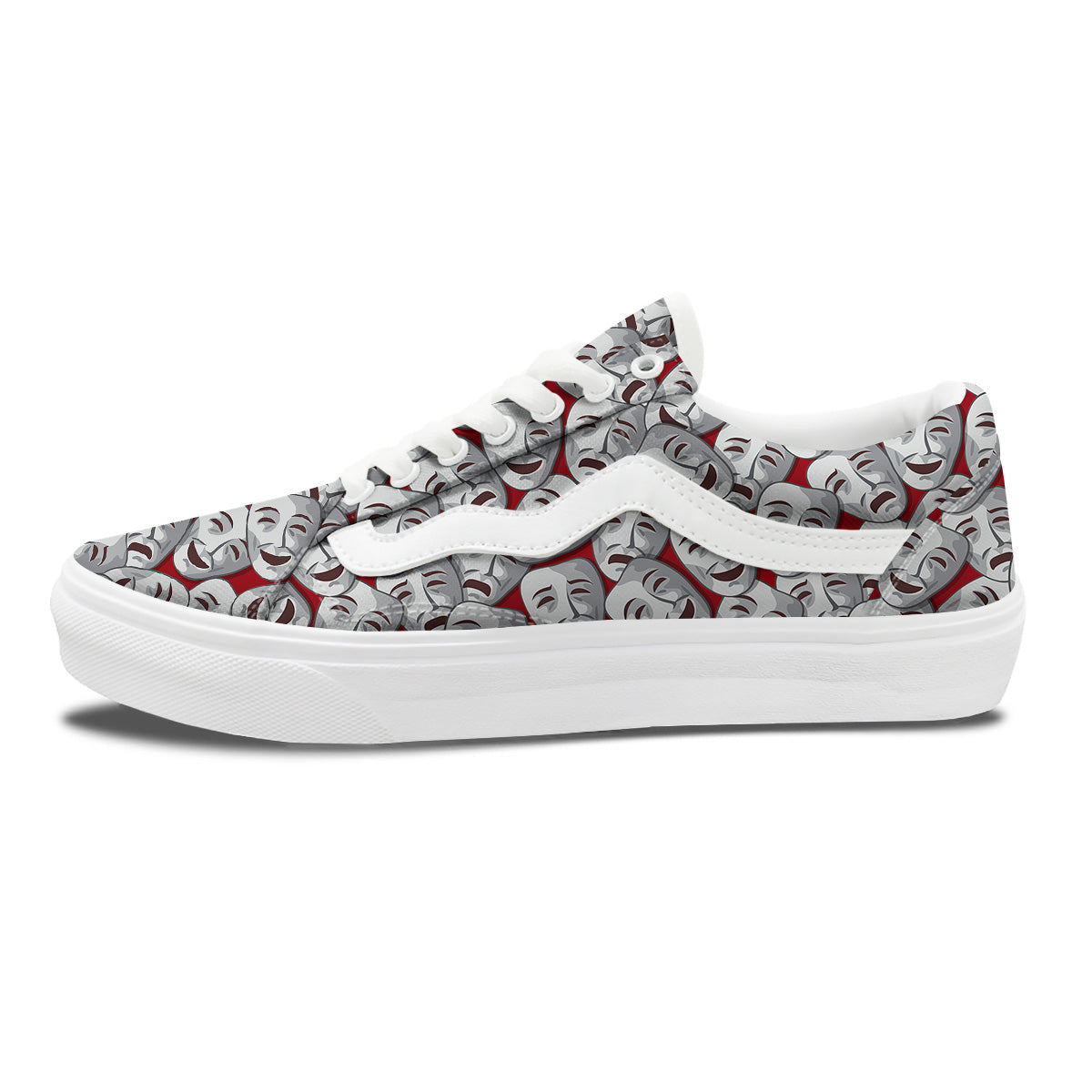 Happy And Sad Theatrical Masks Print Pattern Skate Shoes-grizzshop