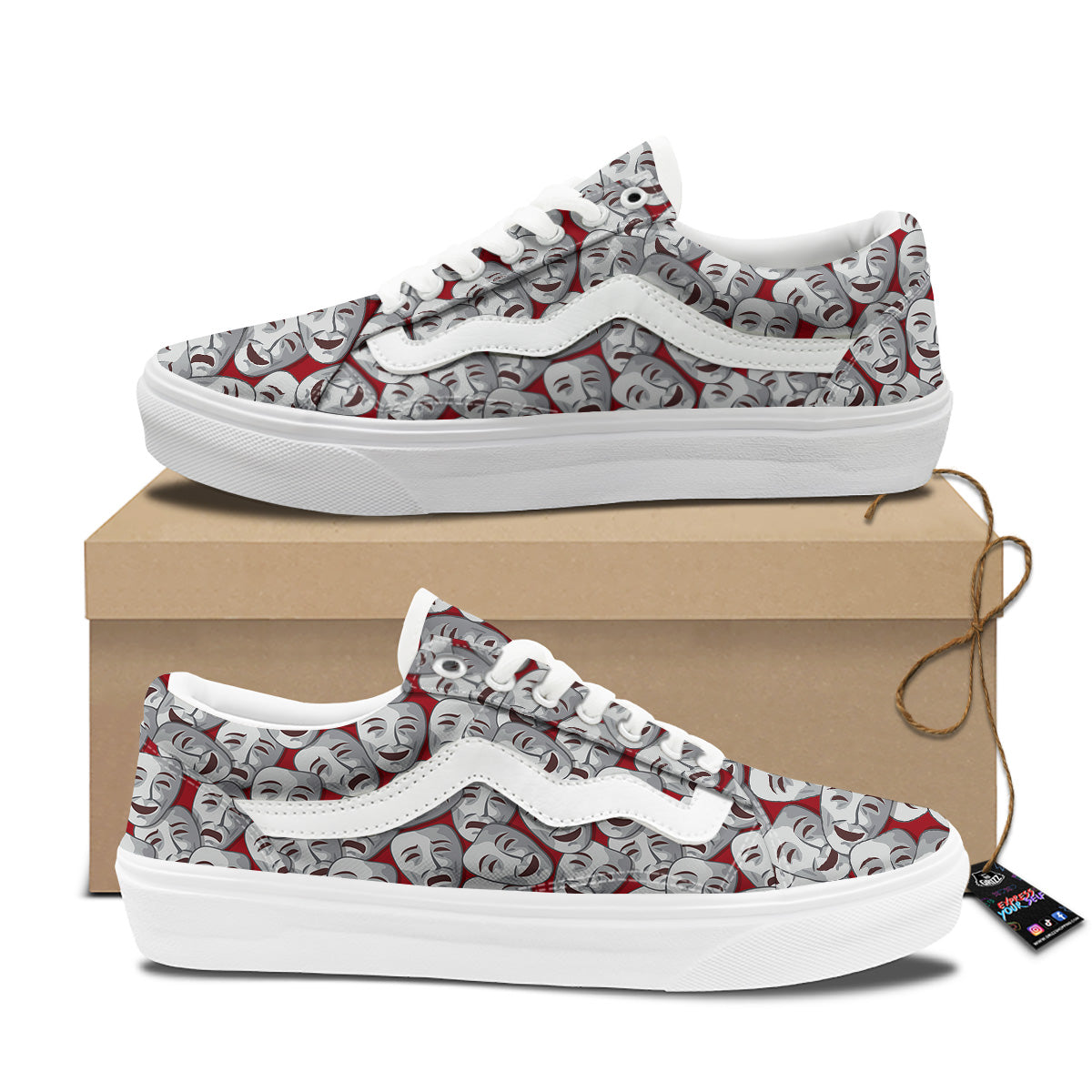 Happy And Sad Theatrical Masks Print Pattern Skate Shoes-grizzshop