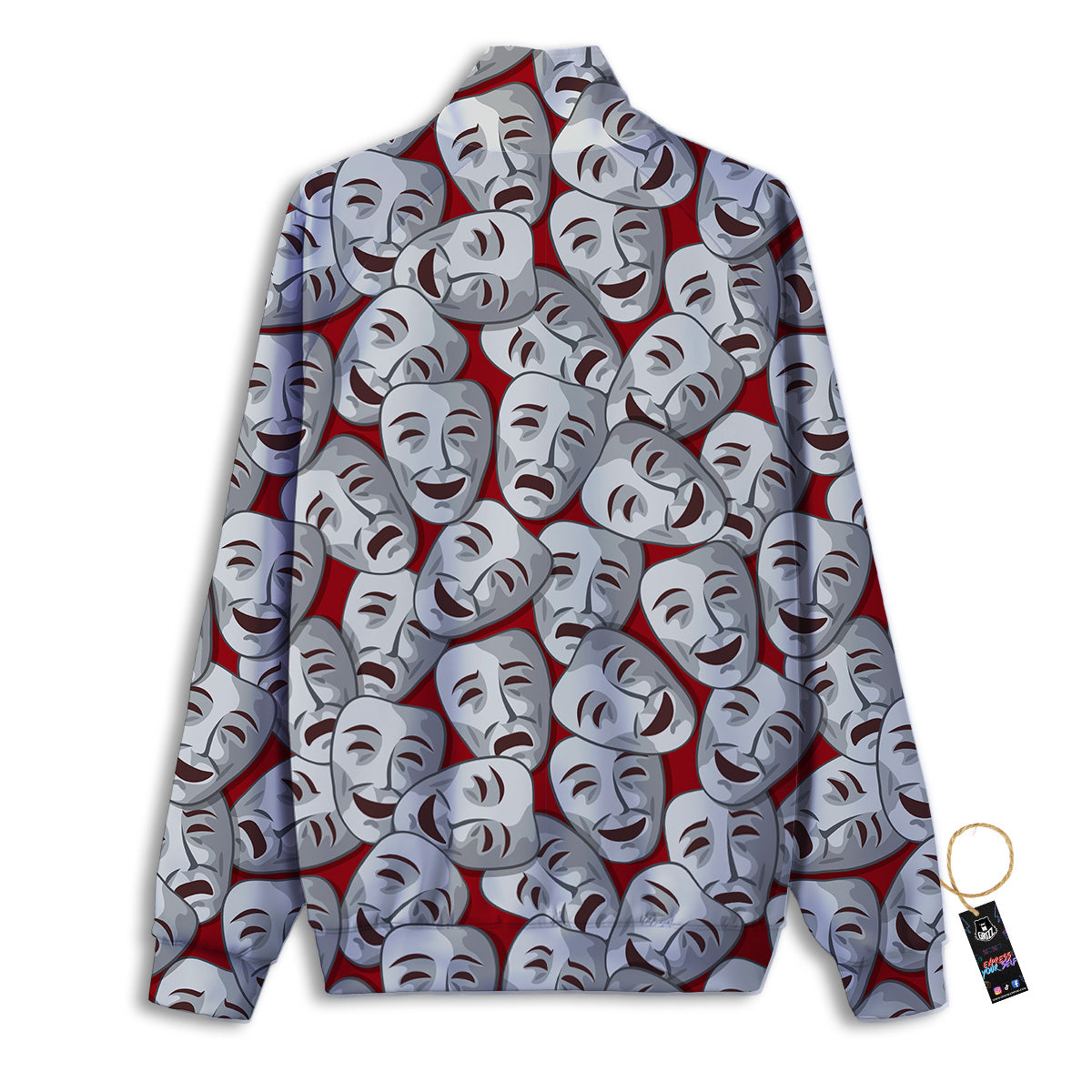 Happy And Sad Theatrical Masks Print Pattern Track Jacket-grizzshop