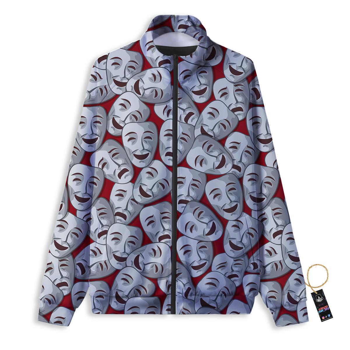 Happy And Sad Theatrical Masks Print Pattern Track Jacket-grizzshop