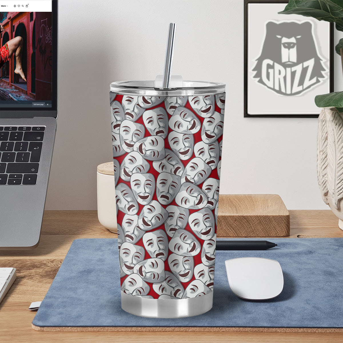 Happy And Sad Theatrical Masks Print Pattern Tumbler-grizzshop