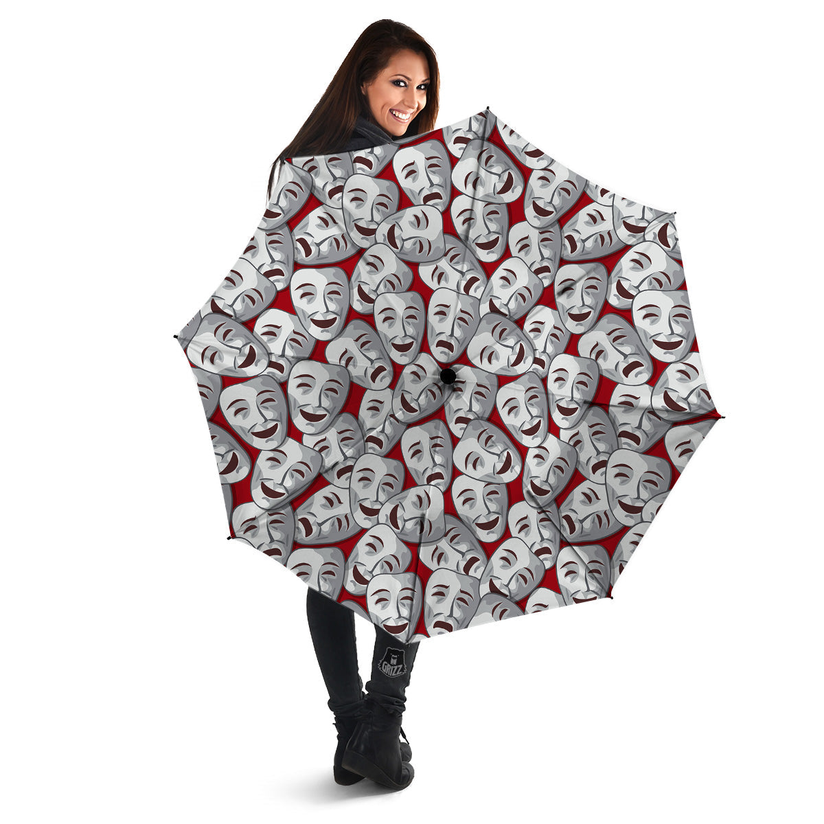 Happy And Sad Theatrical Masks Print Pattern Umbrella-grizzshop