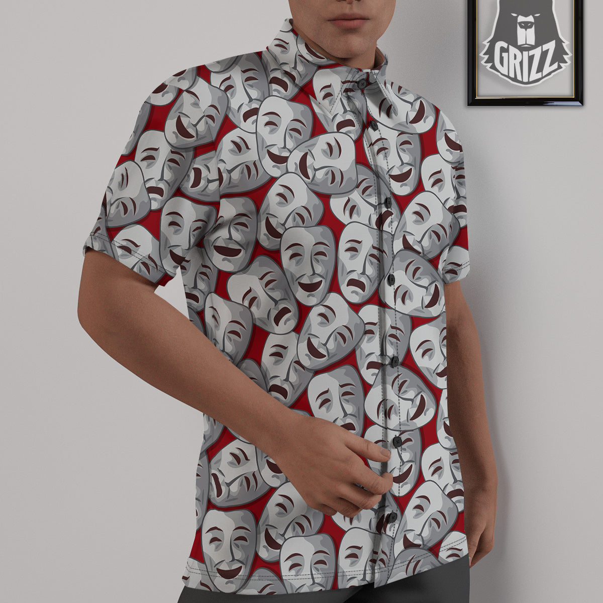 Happy And Sad Theatrical Masks Print Pattern Untucked Shirts-grizzshop