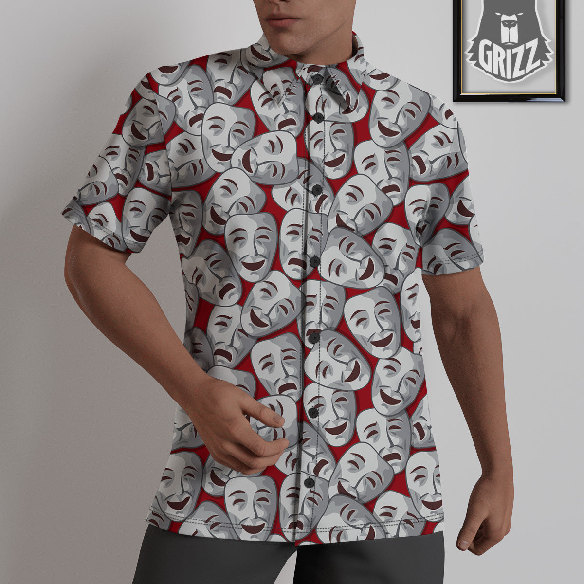 Happy And Sad Theatrical Masks Print Pattern Untucked Shirts-grizzshop