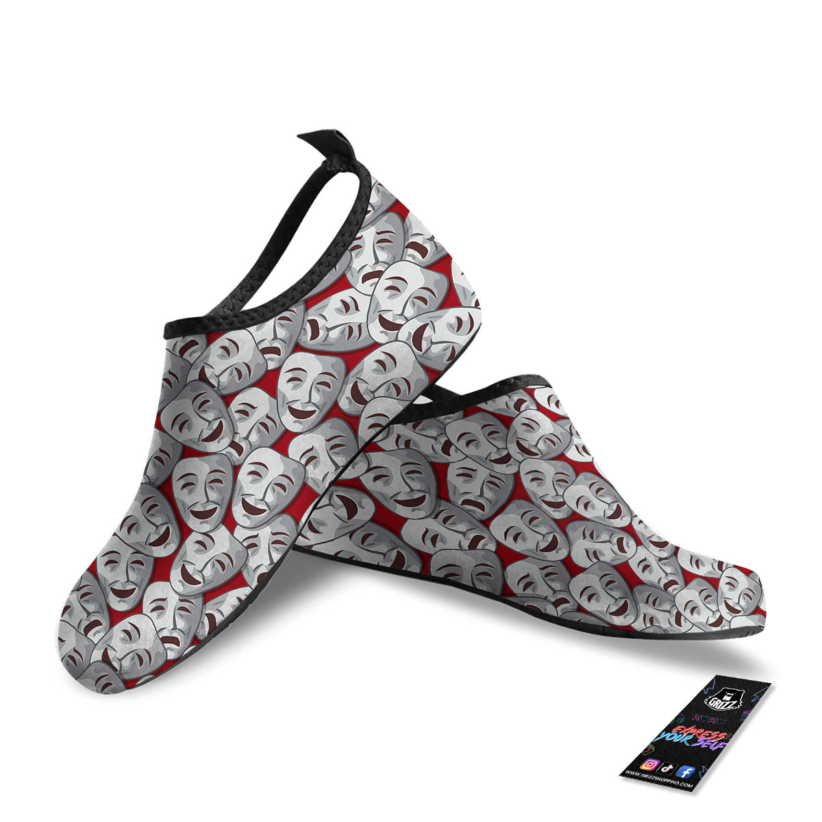 Happy And Sad Theatrical Masks Print Pattern Water Shoes-grizzshop