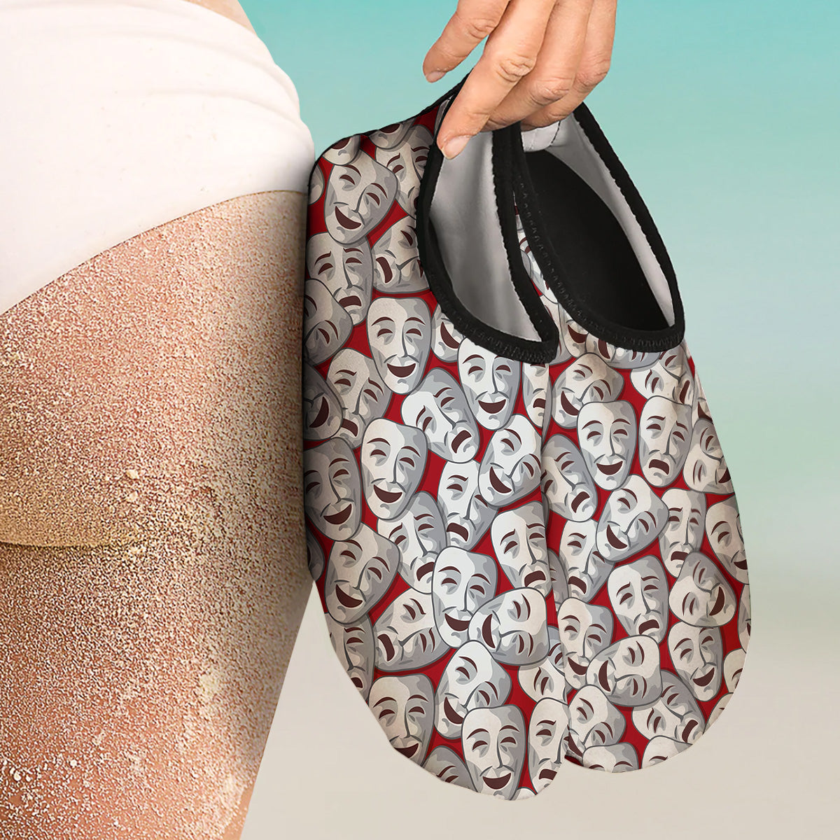 Happy And Sad Theatrical Masks Print Pattern Water Shoes-grizzshop