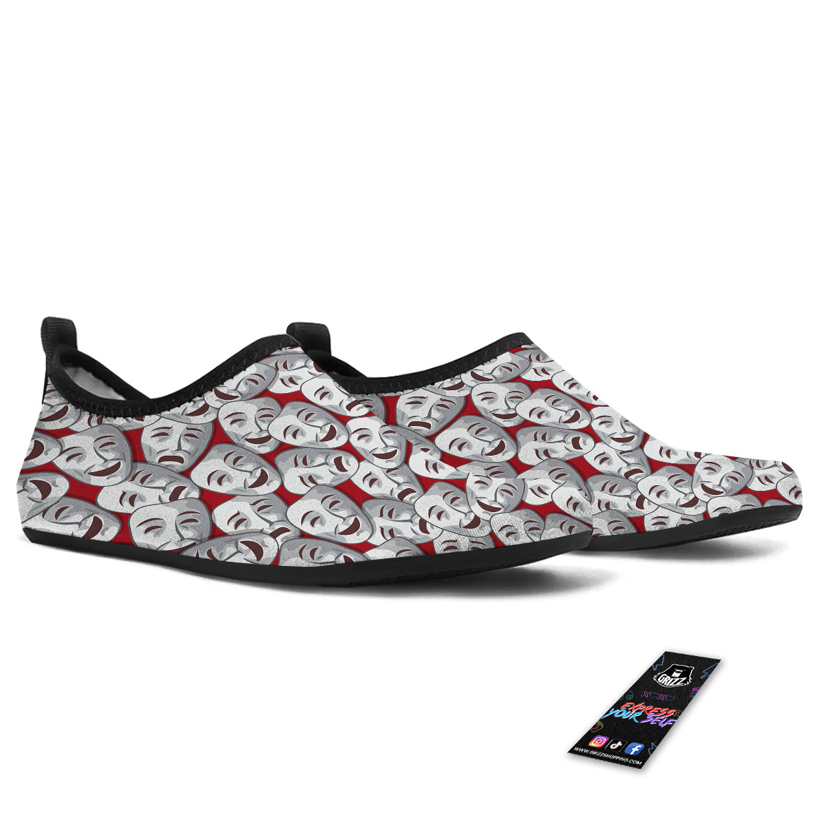 Happy And Sad Theatrical Masks Print Pattern Water Shoes-grizzshop