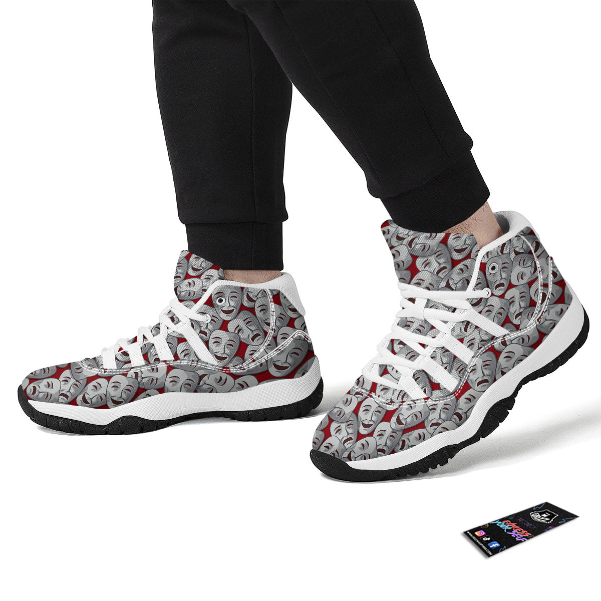 Happy And Sad Theatrical Masks Print Pattern White Bball Shoes-grizzshop