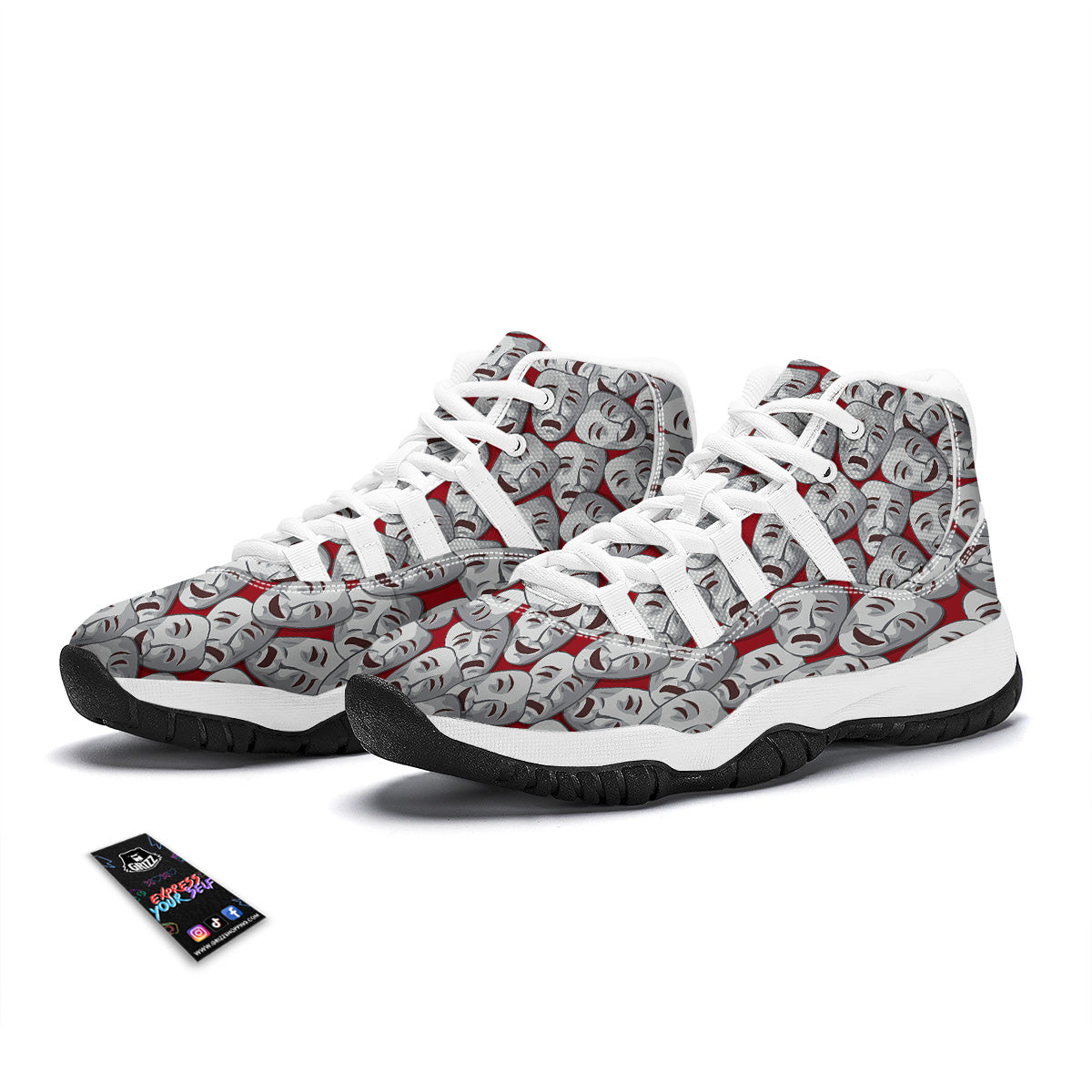 Happy And Sad Theatrical Masks Print Pattern White Bball Shoes-grizzshop