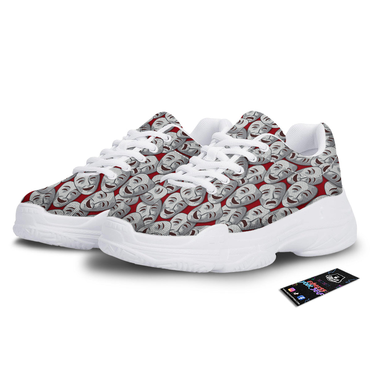 Happy And Sad Theatrical Masks Print Pattern White Chunky Shoes-grizzshop