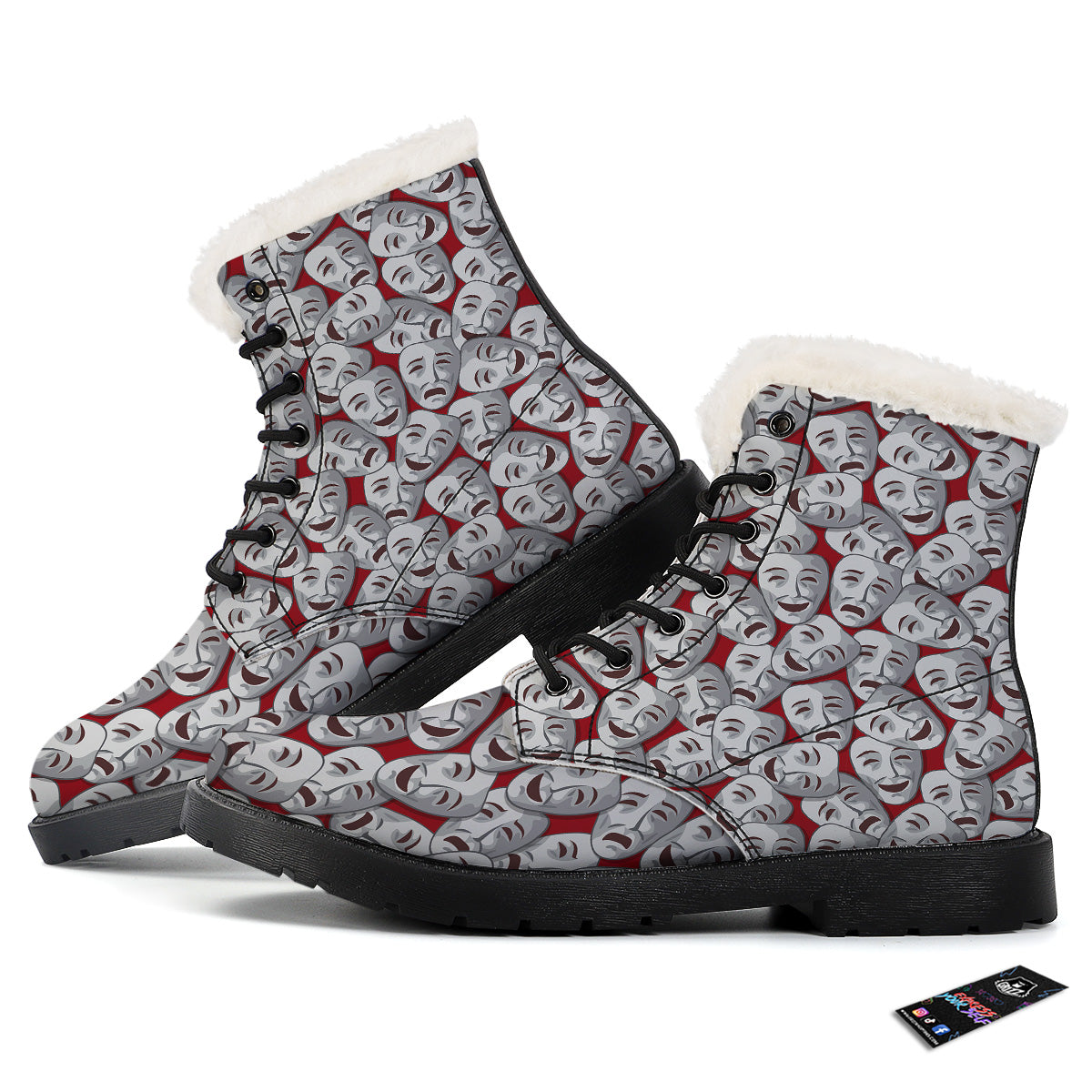 Happy And Sad Theatrical Masks Print Pattern Winter Boots-grizzshop