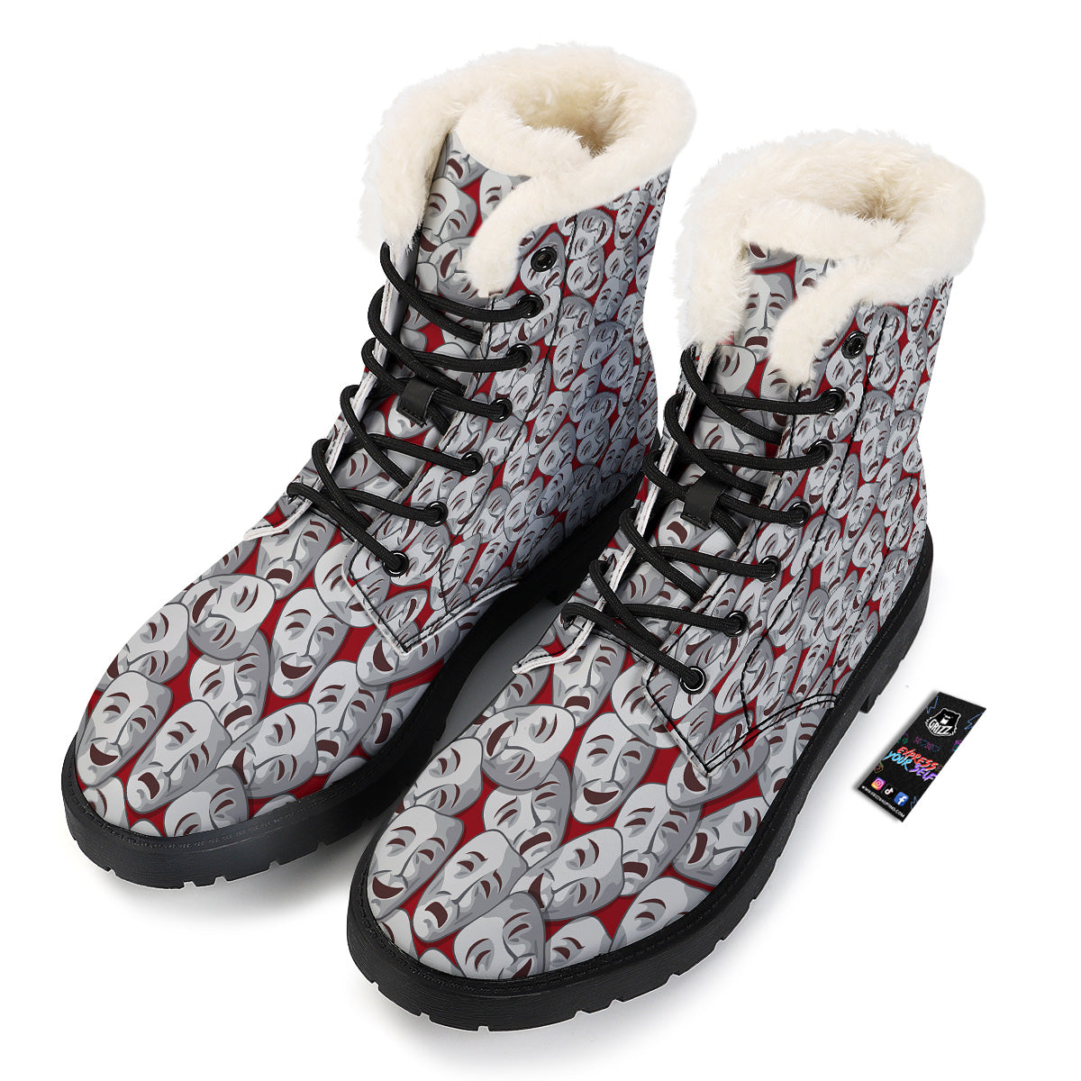 Happy And Sad Theatrical Masks Print Pattern Winter Boots-grizzshop