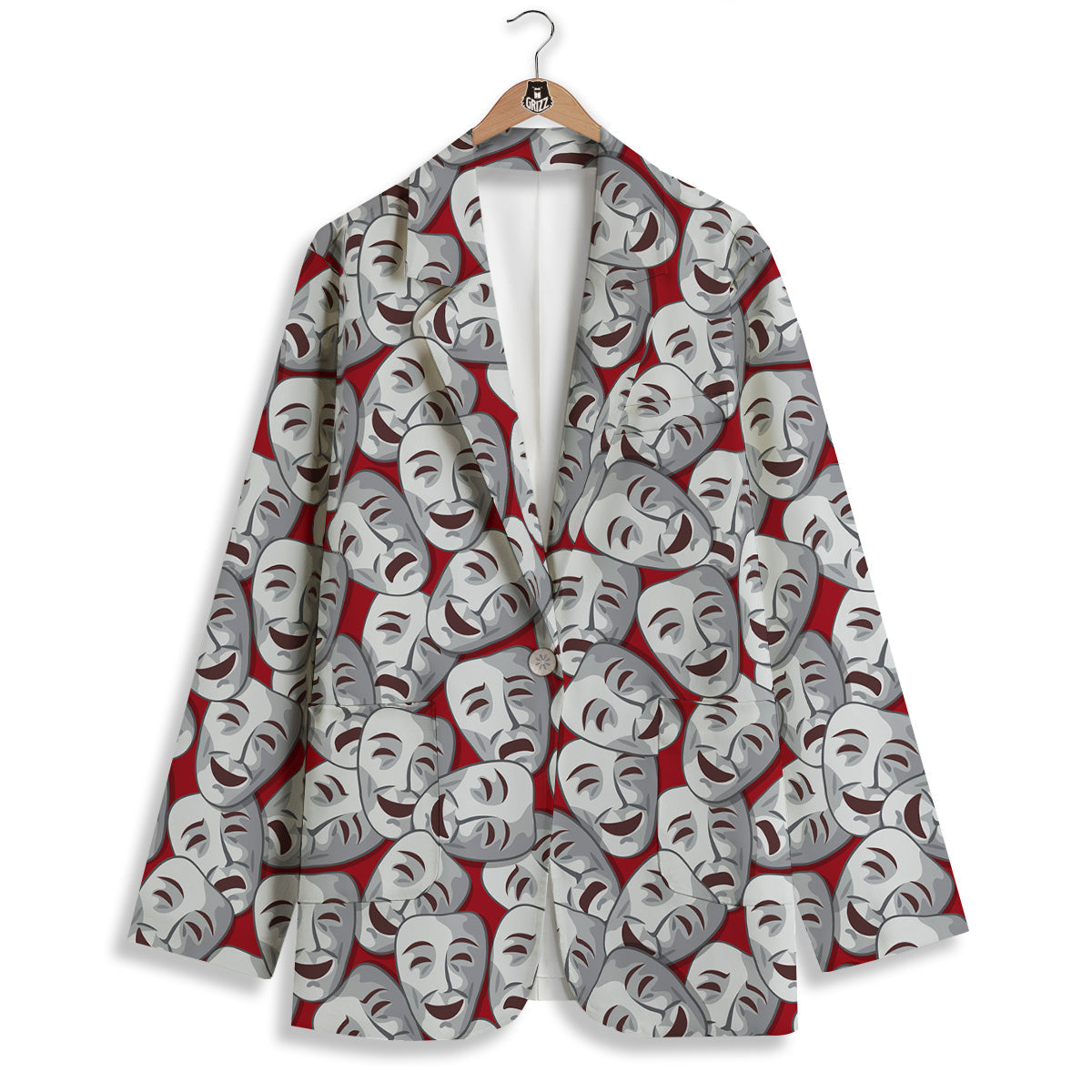Happy And Sad Theatrical Masks Print Pattern Women's Blazer-grizzshop