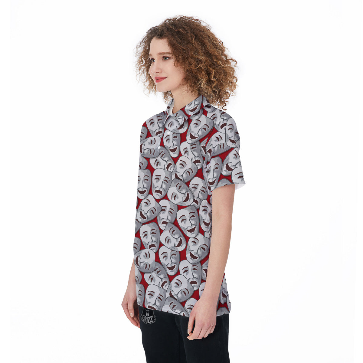 Happy And Sad Theatrical Masks Print Pattern Women's Golf Shirts-grizzshop