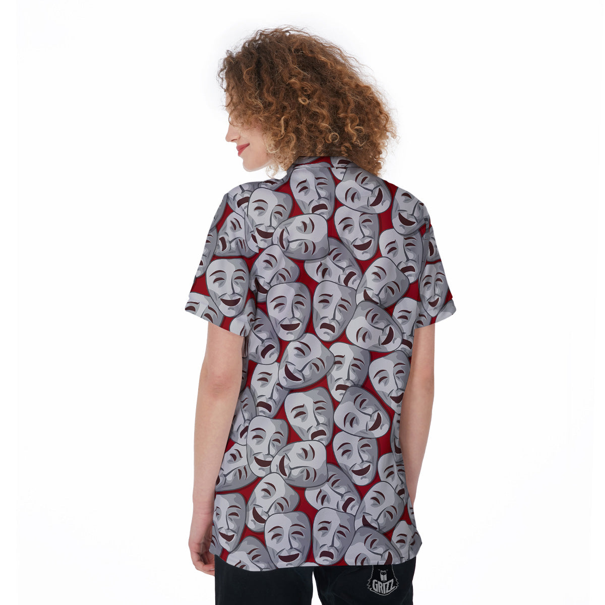Happy And Sad Theatrical Masks Print Pattern Women's Golf Shirts-grizzshop