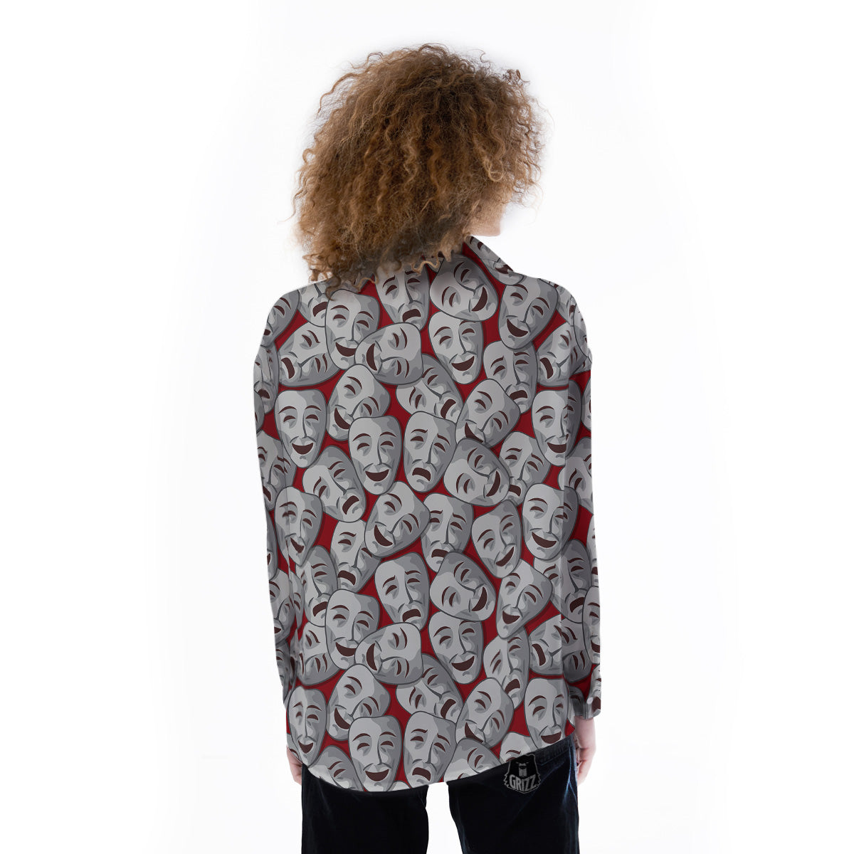 Happy And Sad Theatrical Masks Print Pattern Women's Long Sleeve Shirts-grizzshop