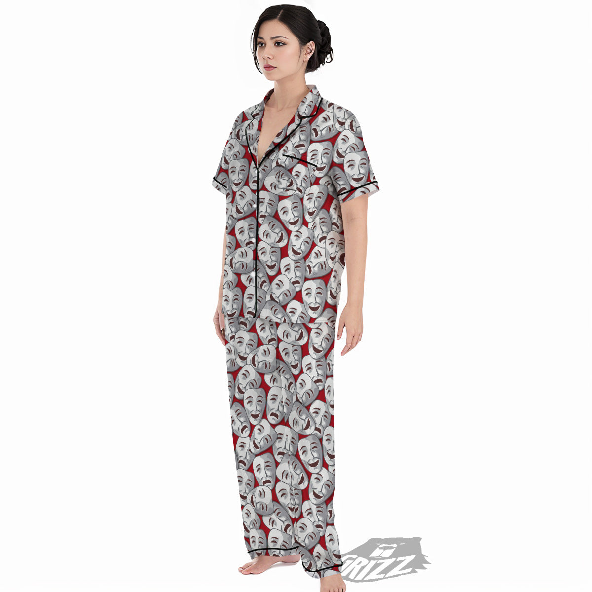 Happy And Sad Theatrical Masks Print Pattern Women's Pajamas Set-grizzshop