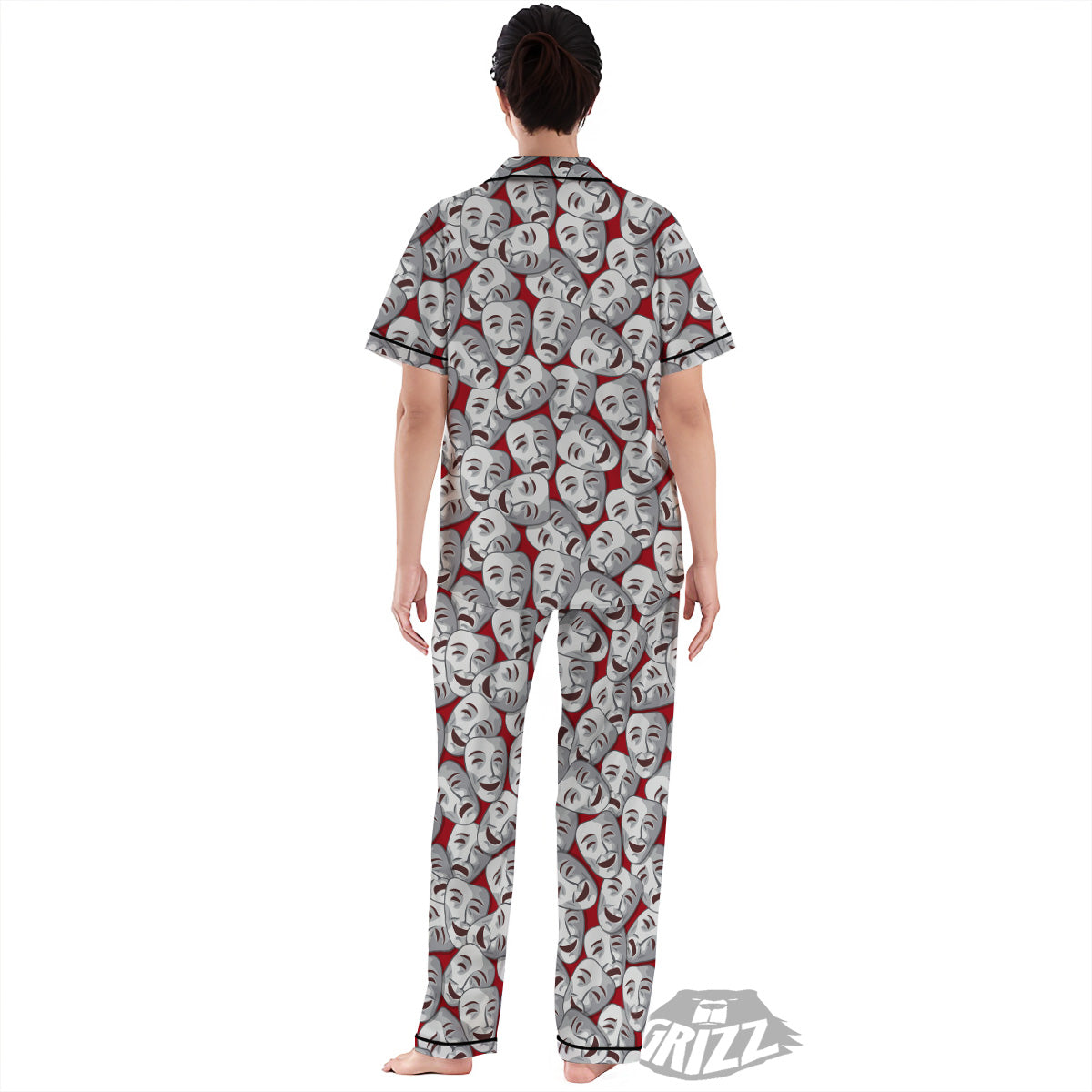 Happy And Sad Theatrical Masks Print Pattern Women's Pajamas Set-grizzshop