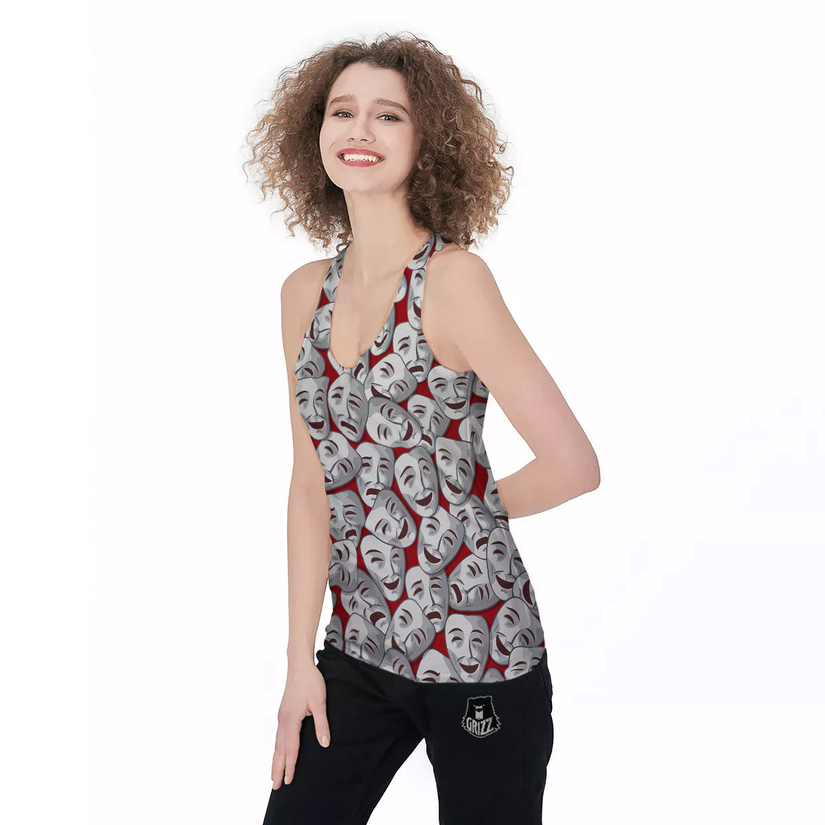 Happy And Sad Theatrical Masks Print Pattern Women's Racerback Tank Top-grizzshop