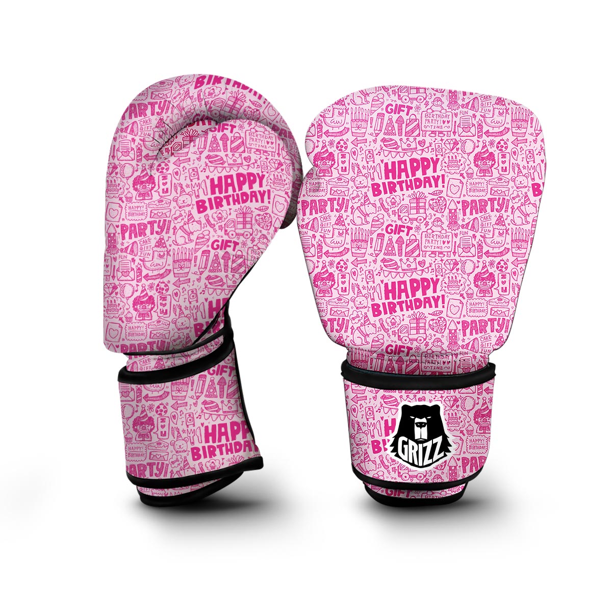 Happy Birthday Pattern Print Boxing Gloves-grizzshop