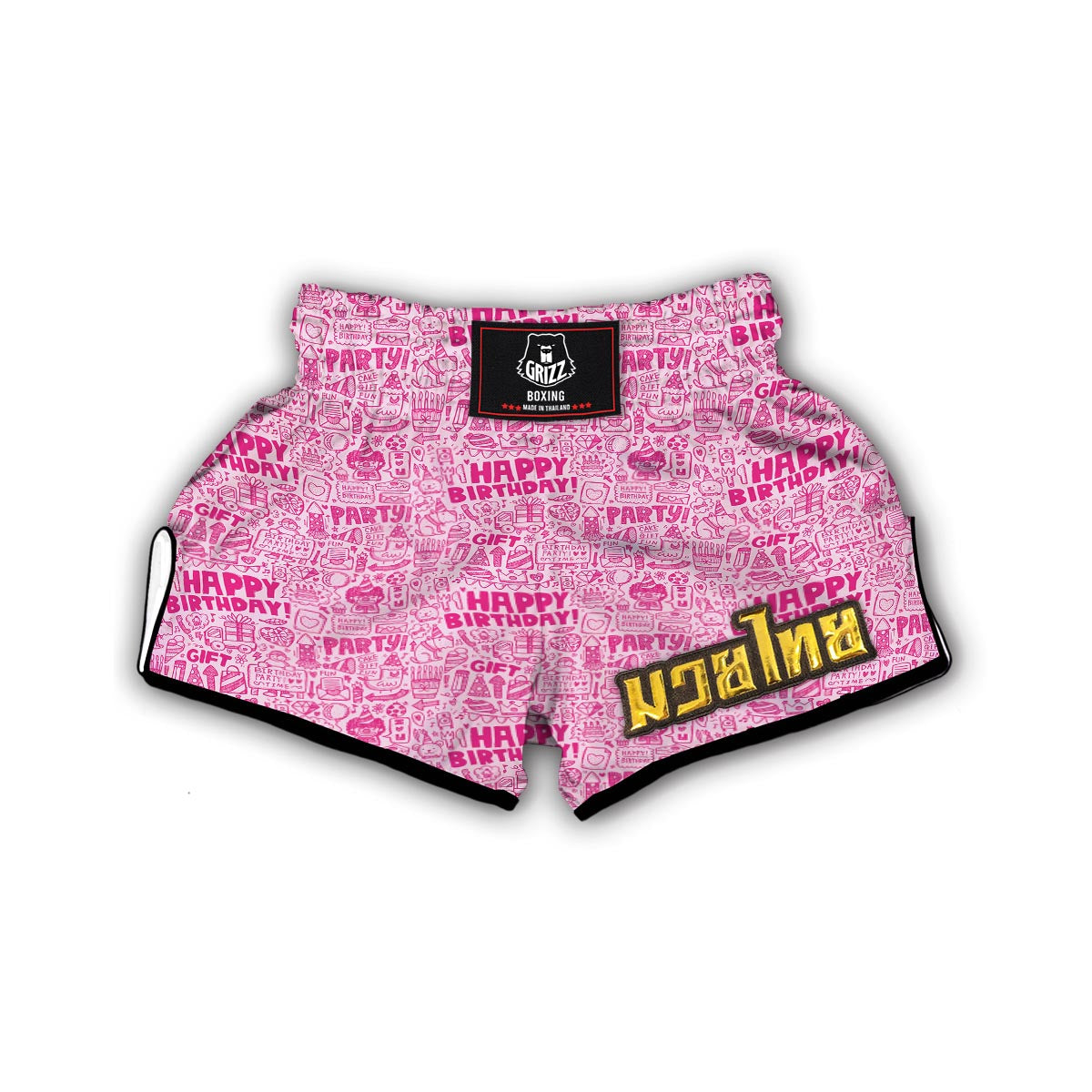 Happy Birthday Pattern Print Muay Thai Boxing Shorts-grizzshop