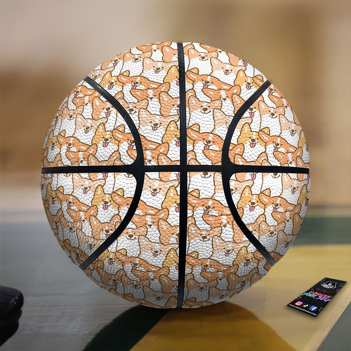 Happy Corgi Print Pattern Basketball-grizzshop