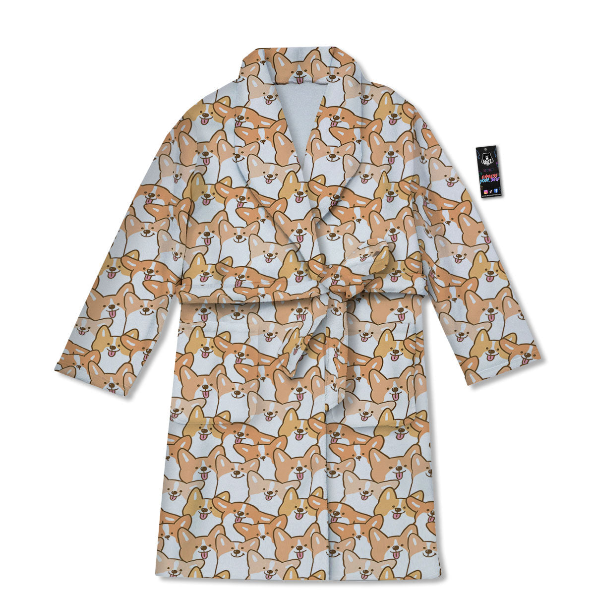Happy Corgi Print Pattern Bathrobe-grizzshop