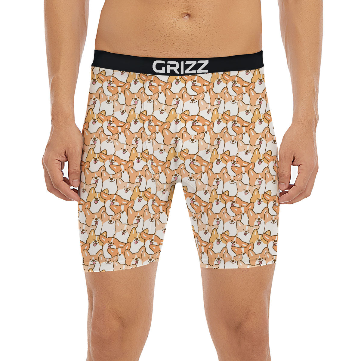Happy Corgi Print Pattern Boxer Briefs-grizzshop