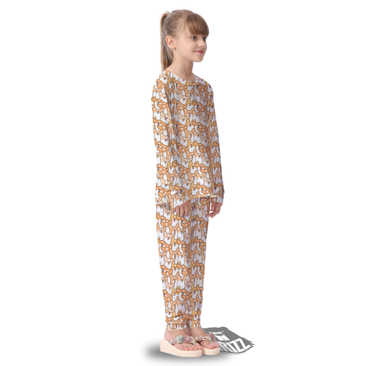 Happy Corgi Print Pattern Kid's Pajamas-grizzshop