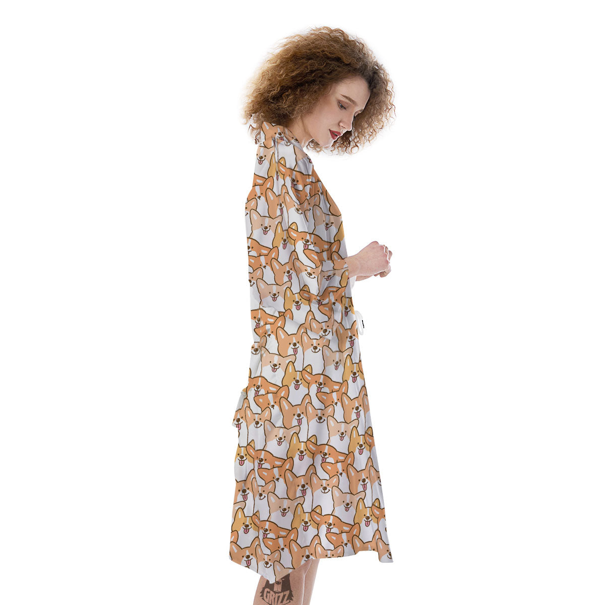 Happy Corgi Print Pattern Kimono-grizzshop
