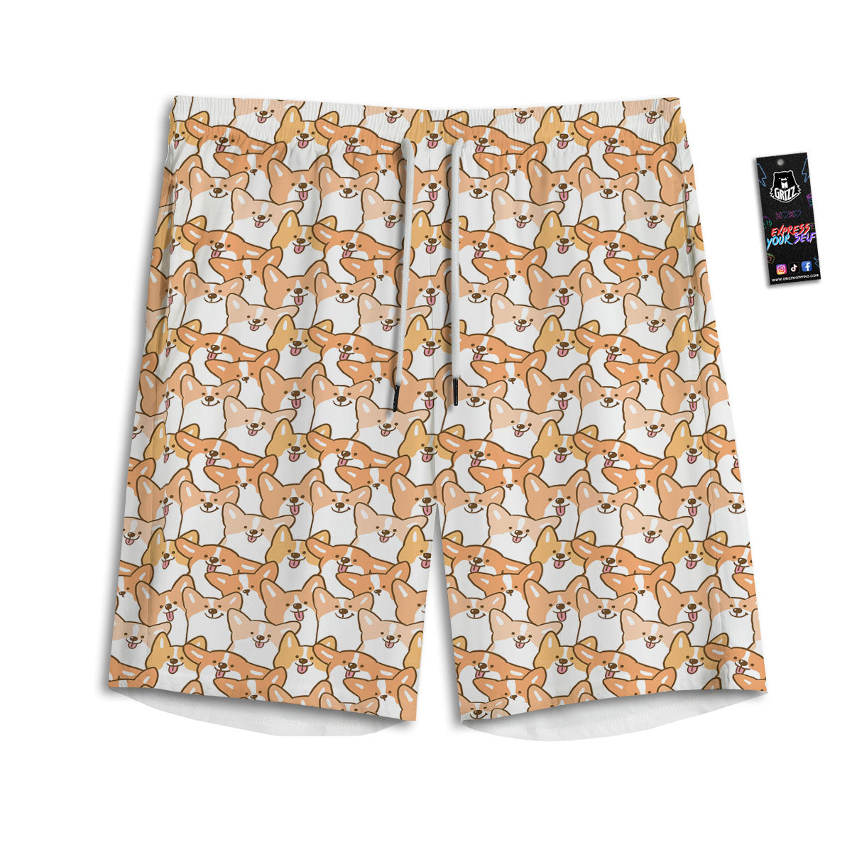 Happy Corgi Print Pattern Men's Athletic Shorts