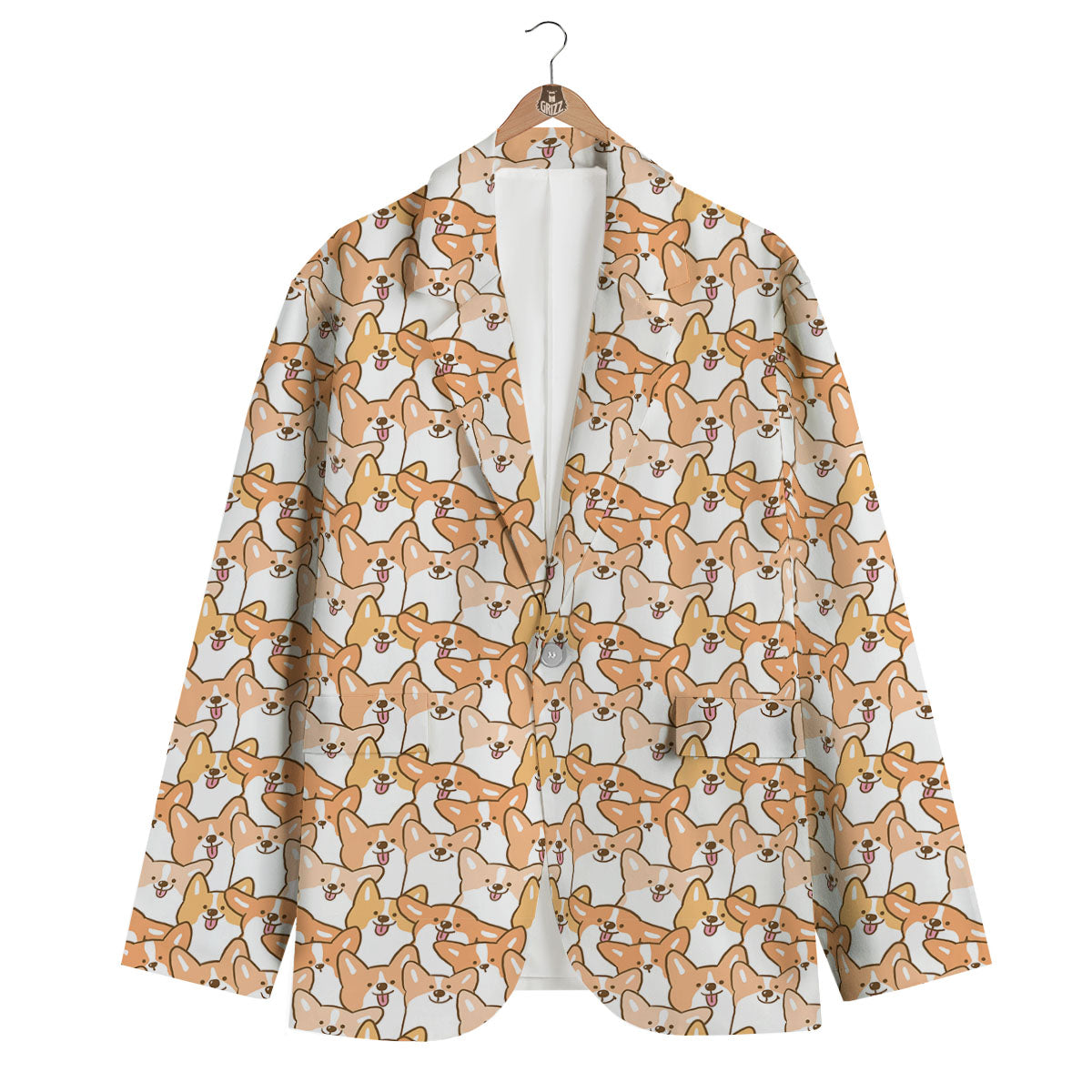 Happy Corgi Print Pattern Men's Blazer-grizzshop