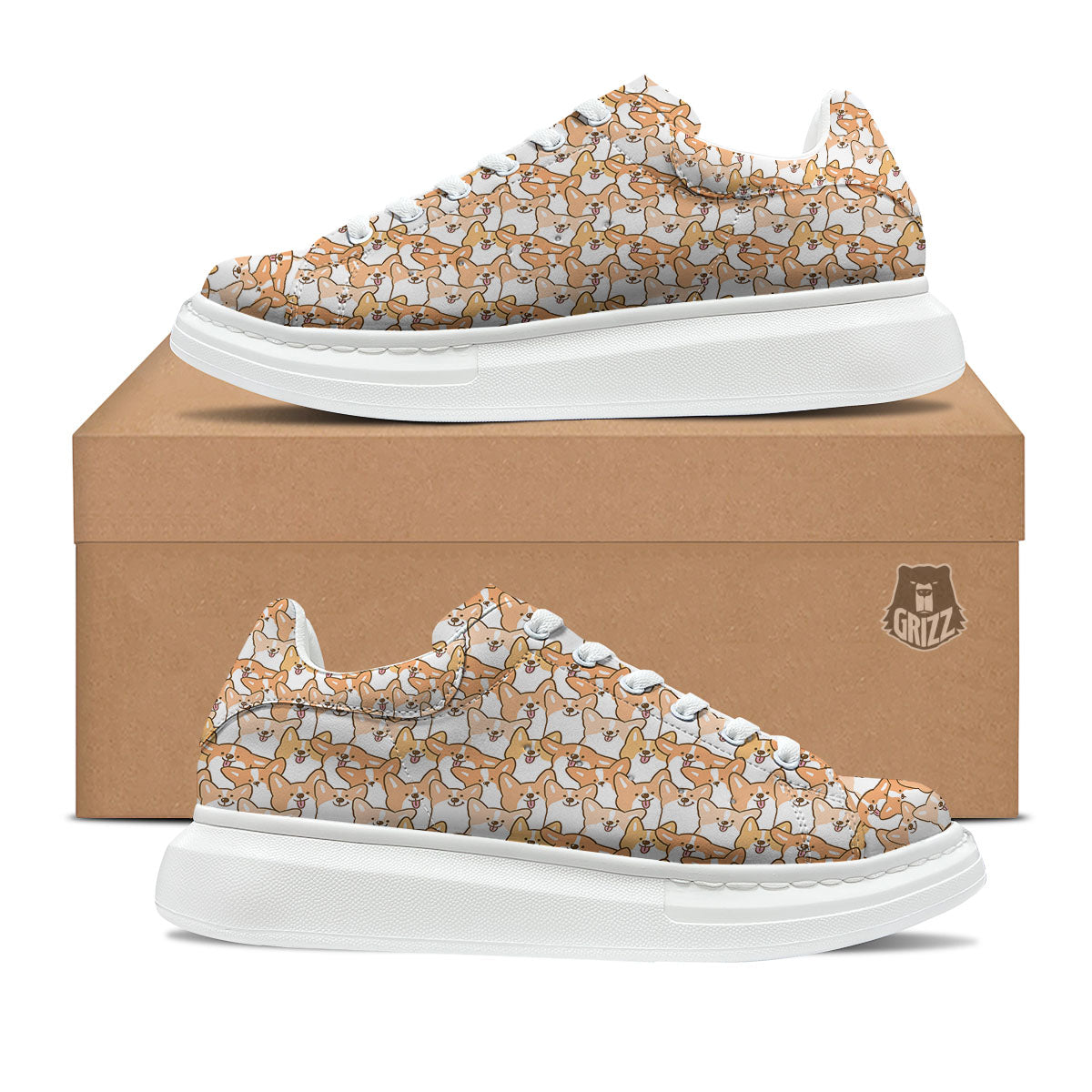 Happy Corgi Print Pattern Platform Shoes-grizzshop