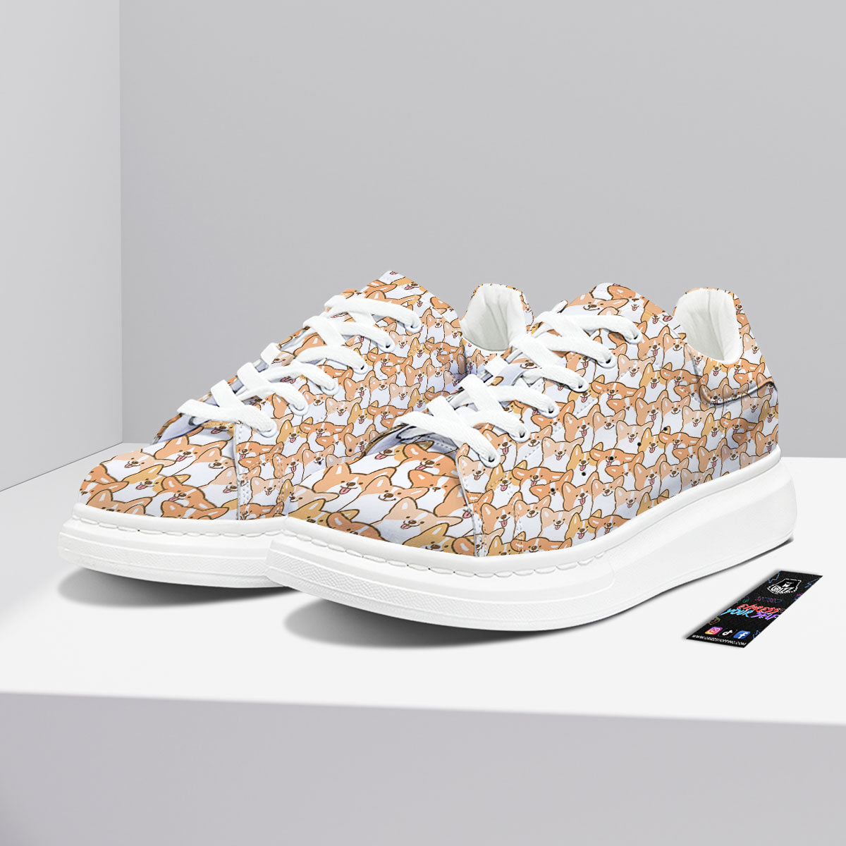 Happy Corgi Print Pattern Platform Shoes-grizzshop