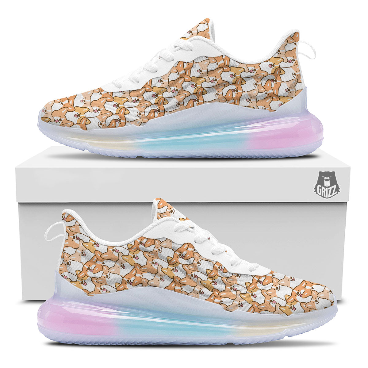 Happy Corgi Print Pattern Running Sneakers-grizzshop