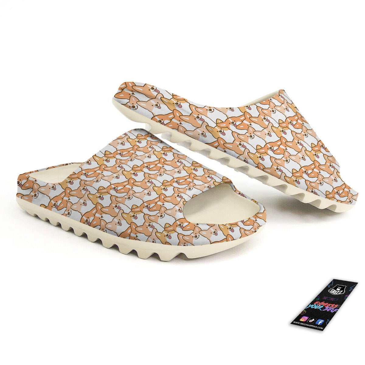 Happy Corgi Print Pattern Sandals-grizzshop