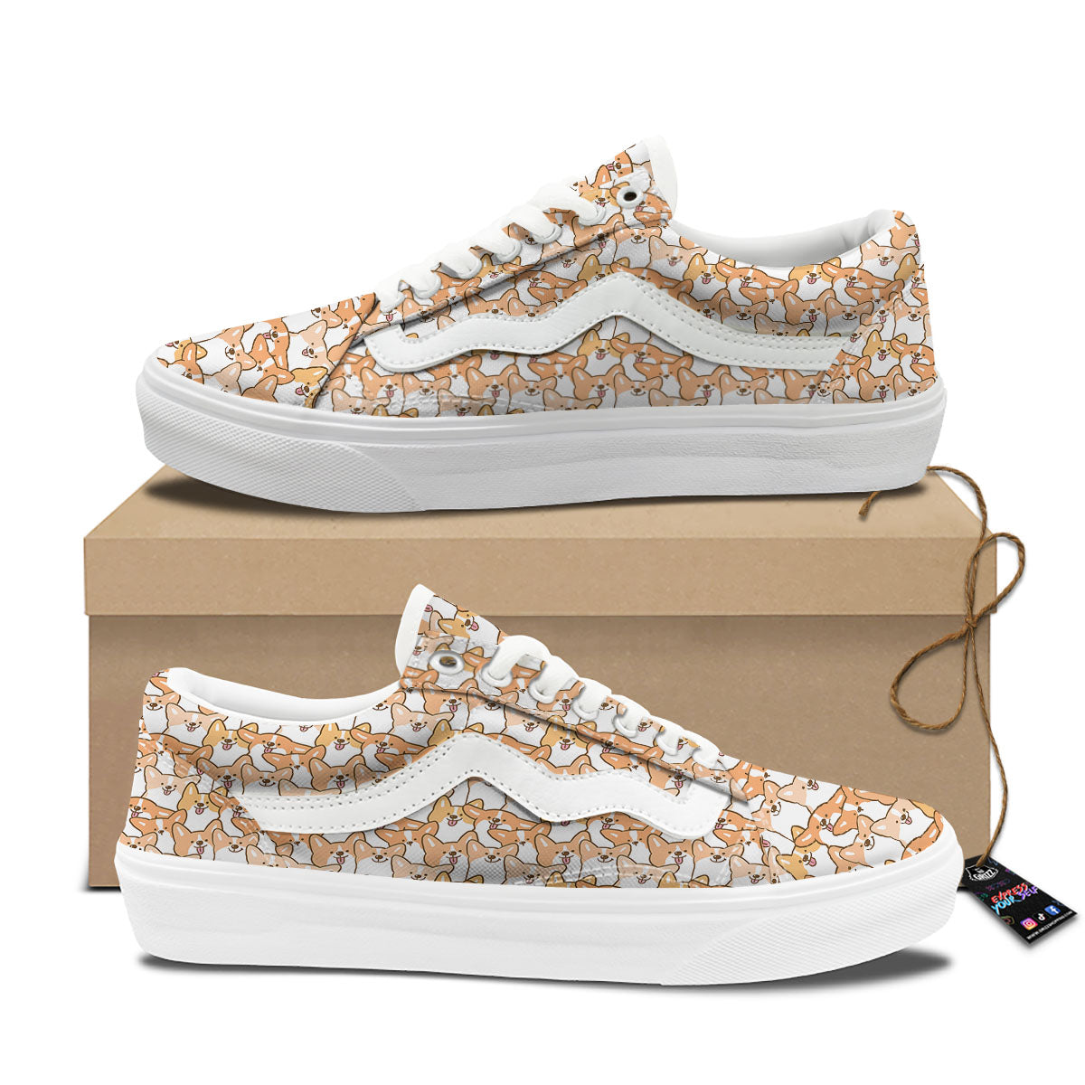 Happy Corgi Print Pattern Skate Shoes-grizzshop