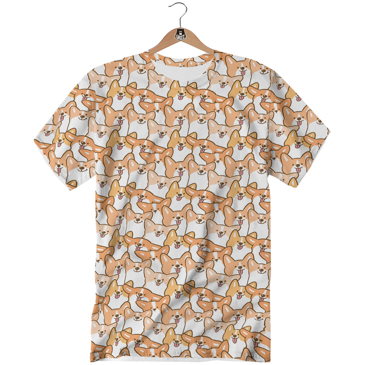 Happy Corgi Print Pattern T-Shirt-grizzshop