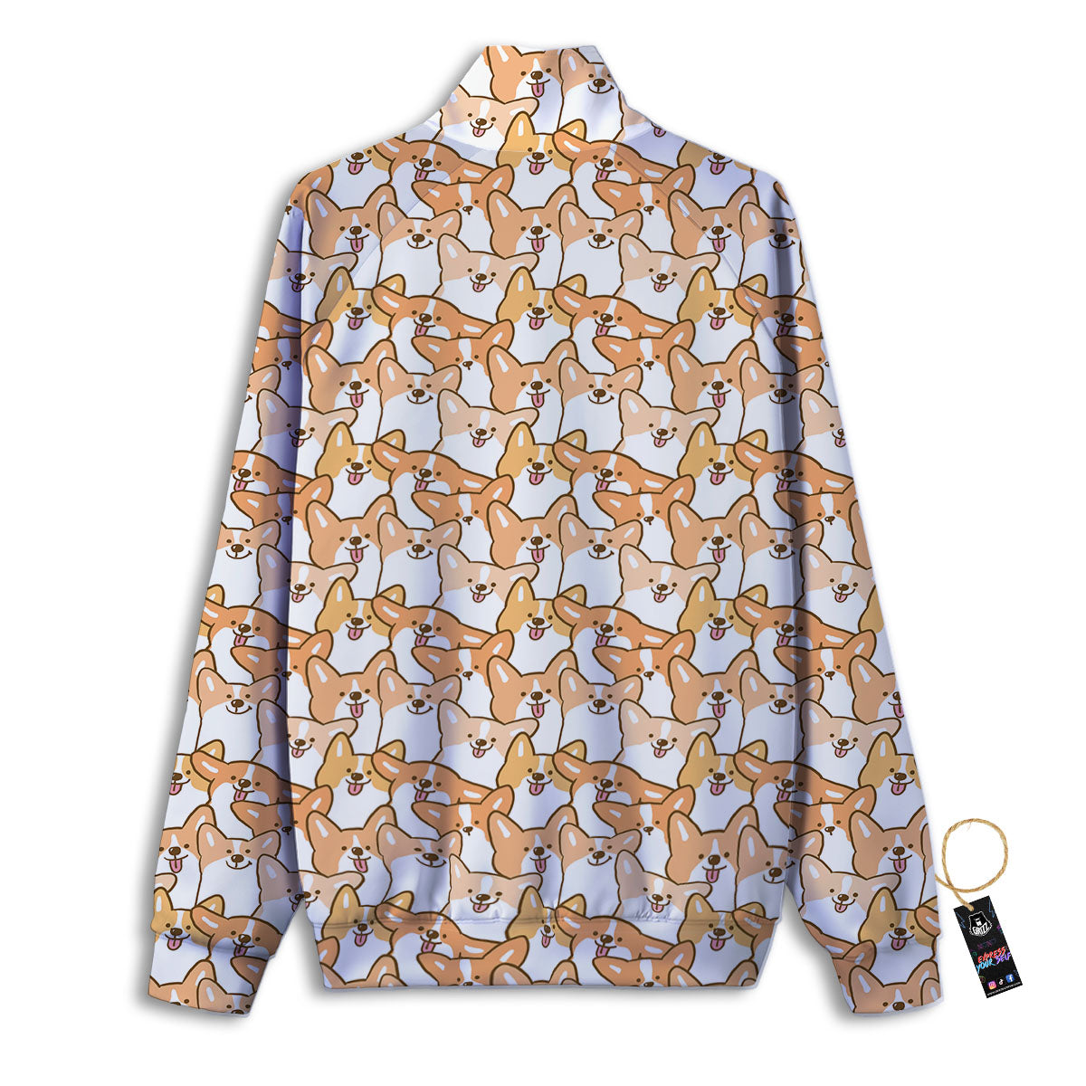 Happy Corgi Print Pattern Track Jacket-grizzshop
