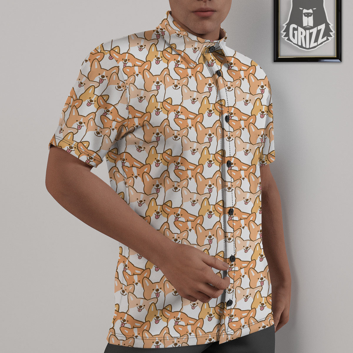 Happy Corgi Print Pattern Untucked Shirts-grizzshop