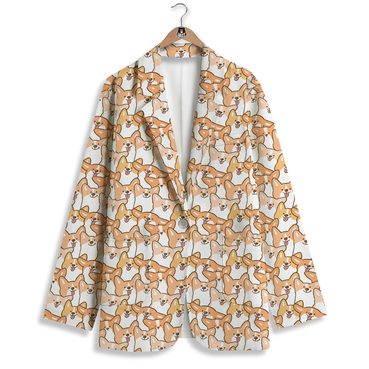 Happy Corgi Print Pattern Women's Blazer-grizzshop