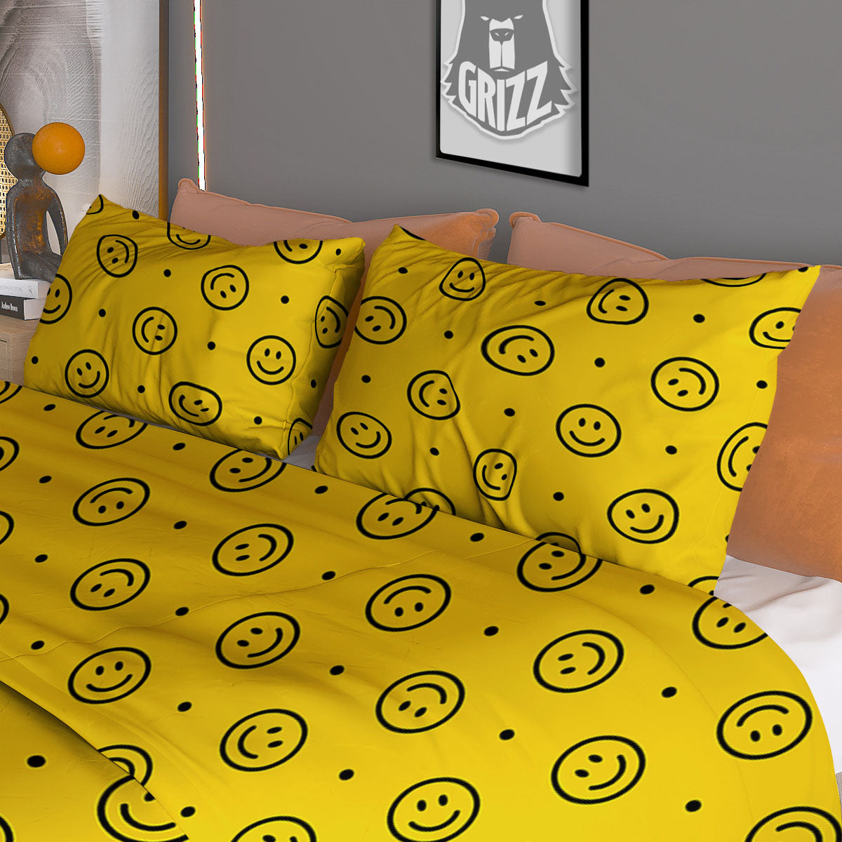 Happy Emoji Print Pattern Duvet Cover Bedding Set