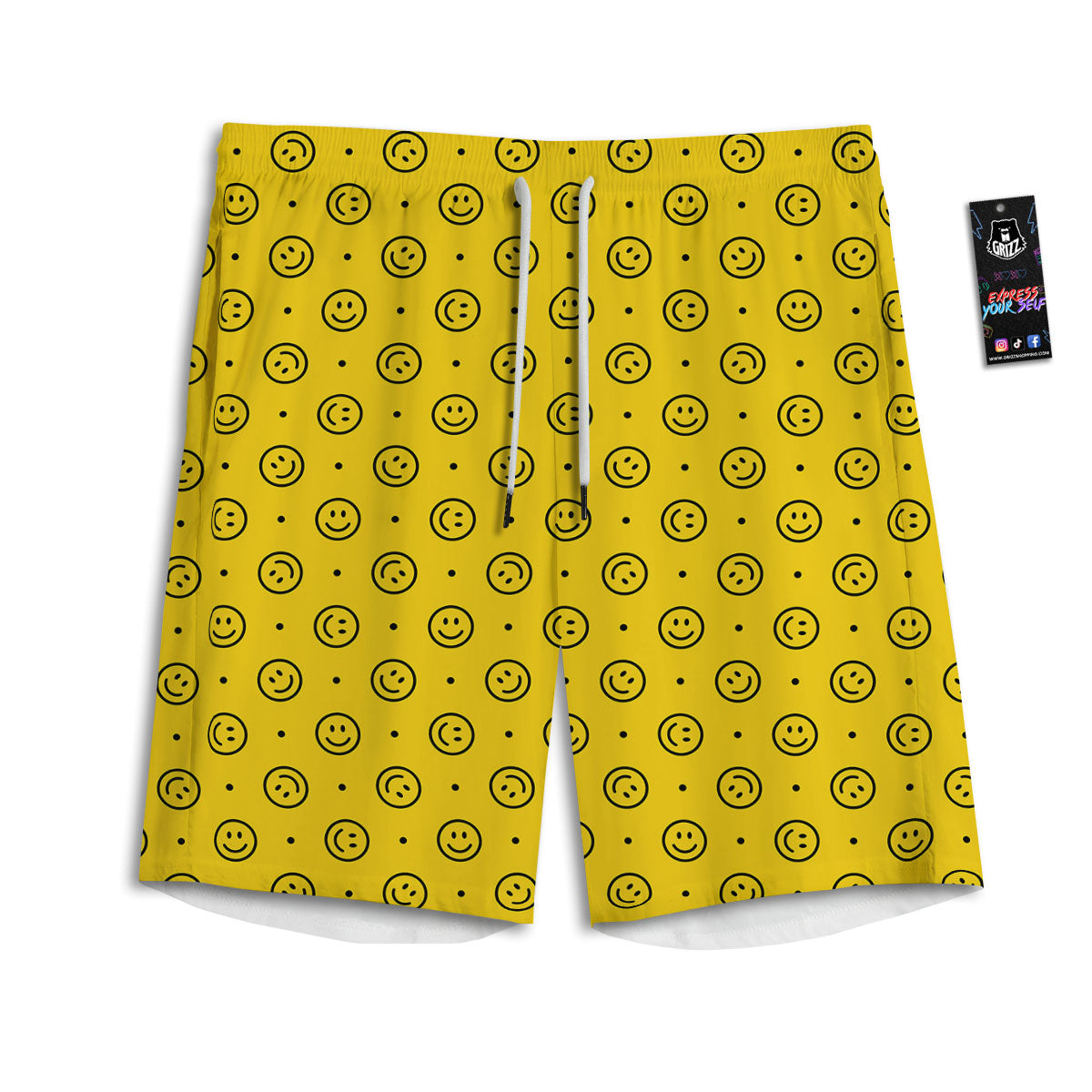 Happy Emoji Print Pattern Men's Athletic Shorts