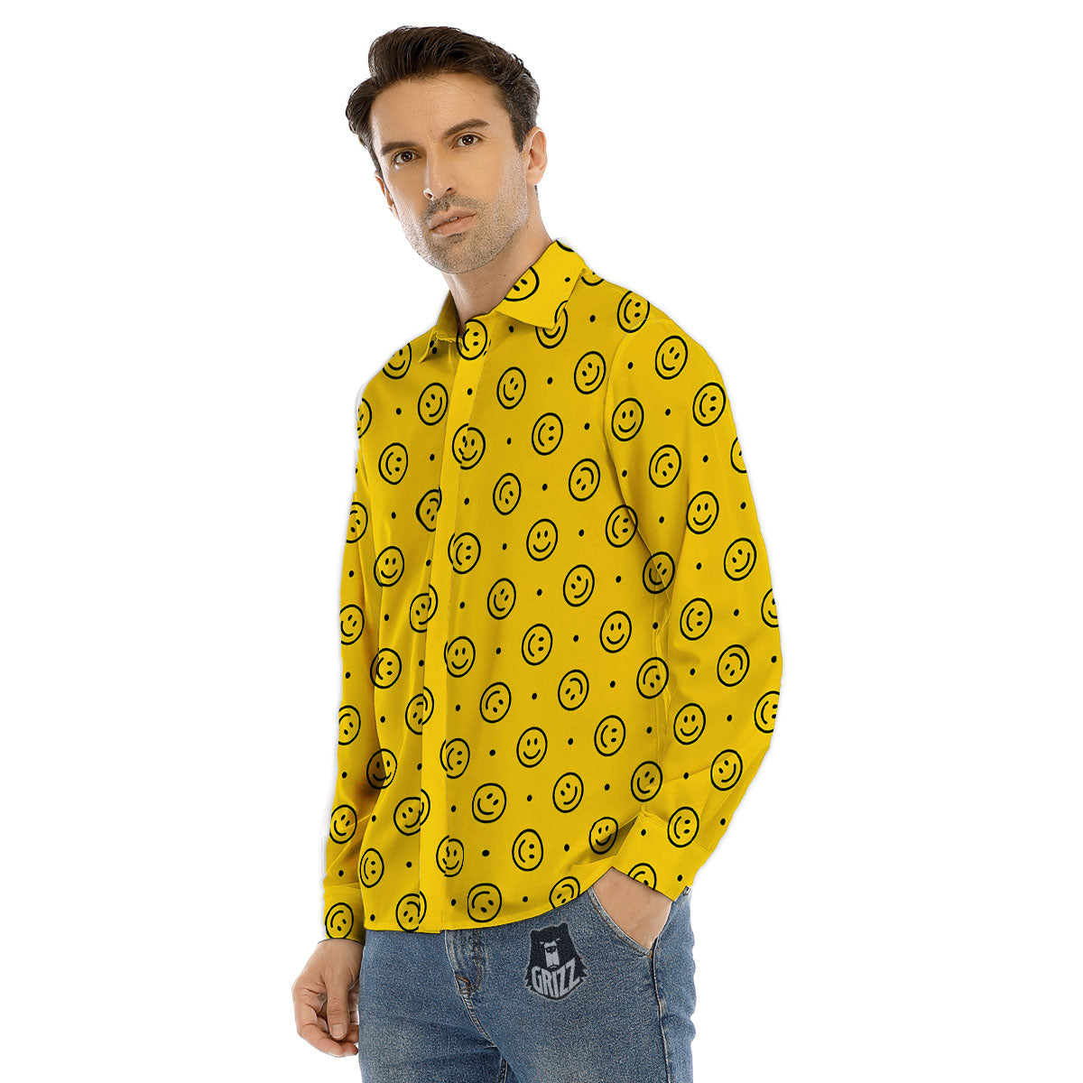 Happy Emoji Print Pattern Men's Dress Shirts-grizzshop