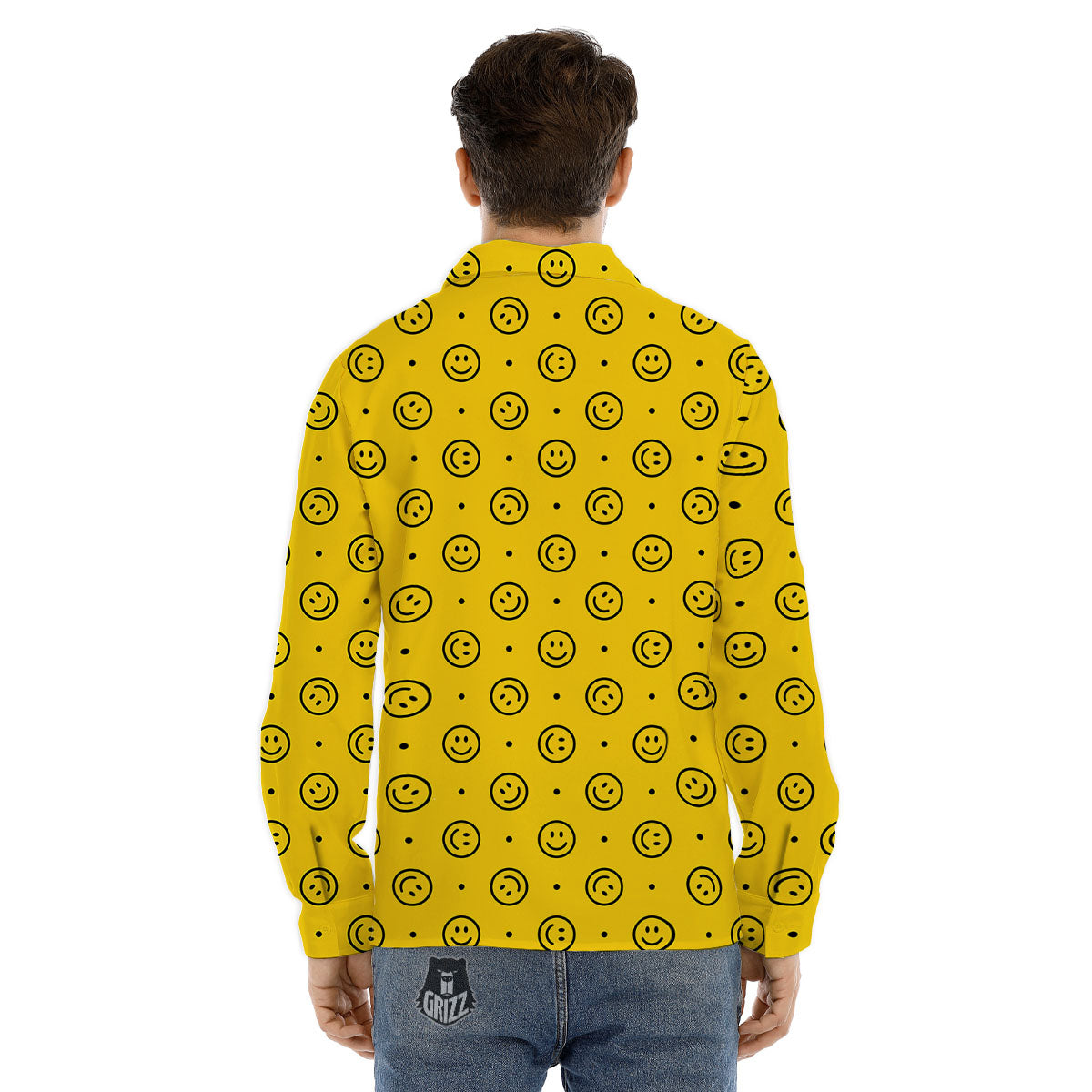 Happy Emoji Print Pattern Men's Dress Shirts-grizzshop