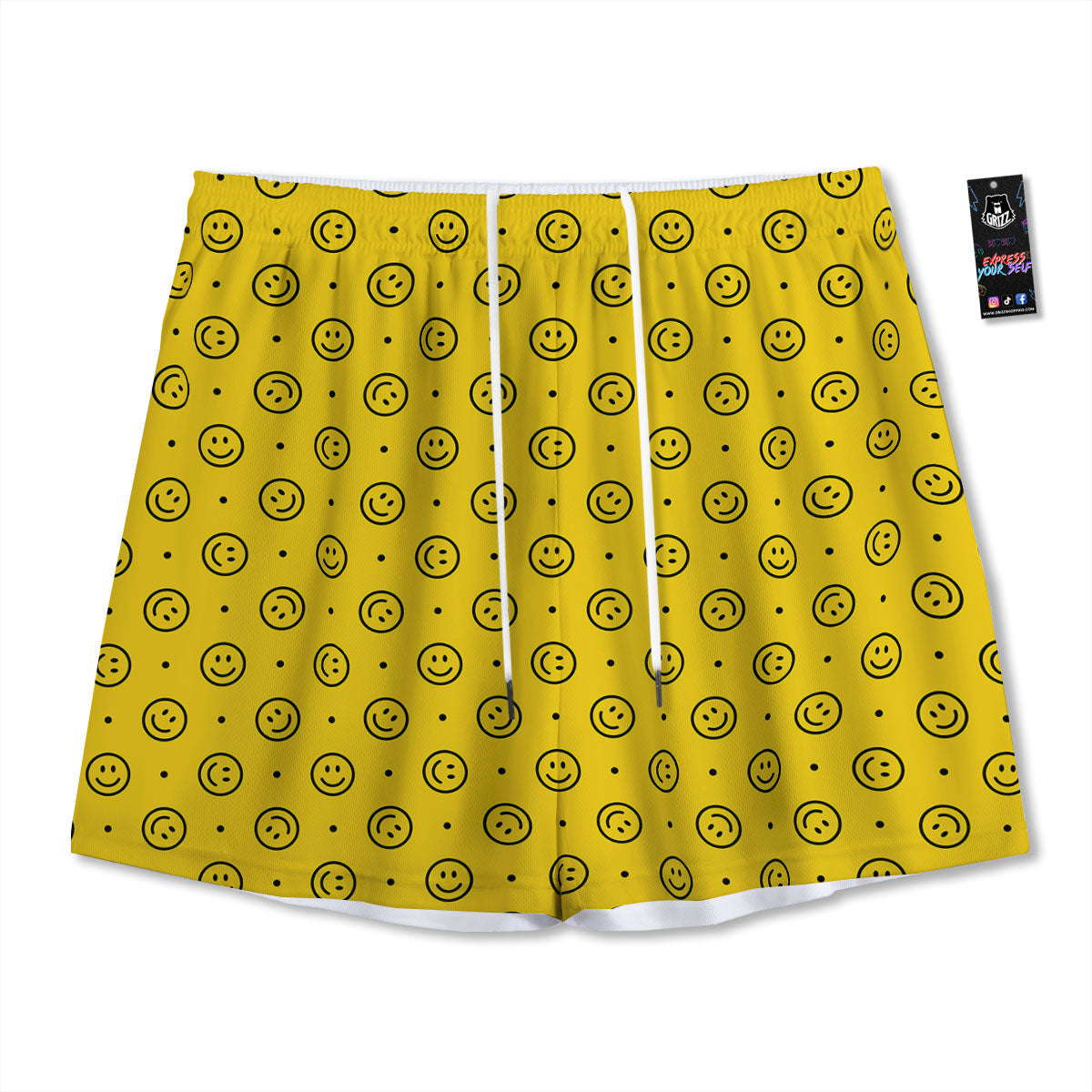 Happy Emoji Print Pattern Mesh Shorts