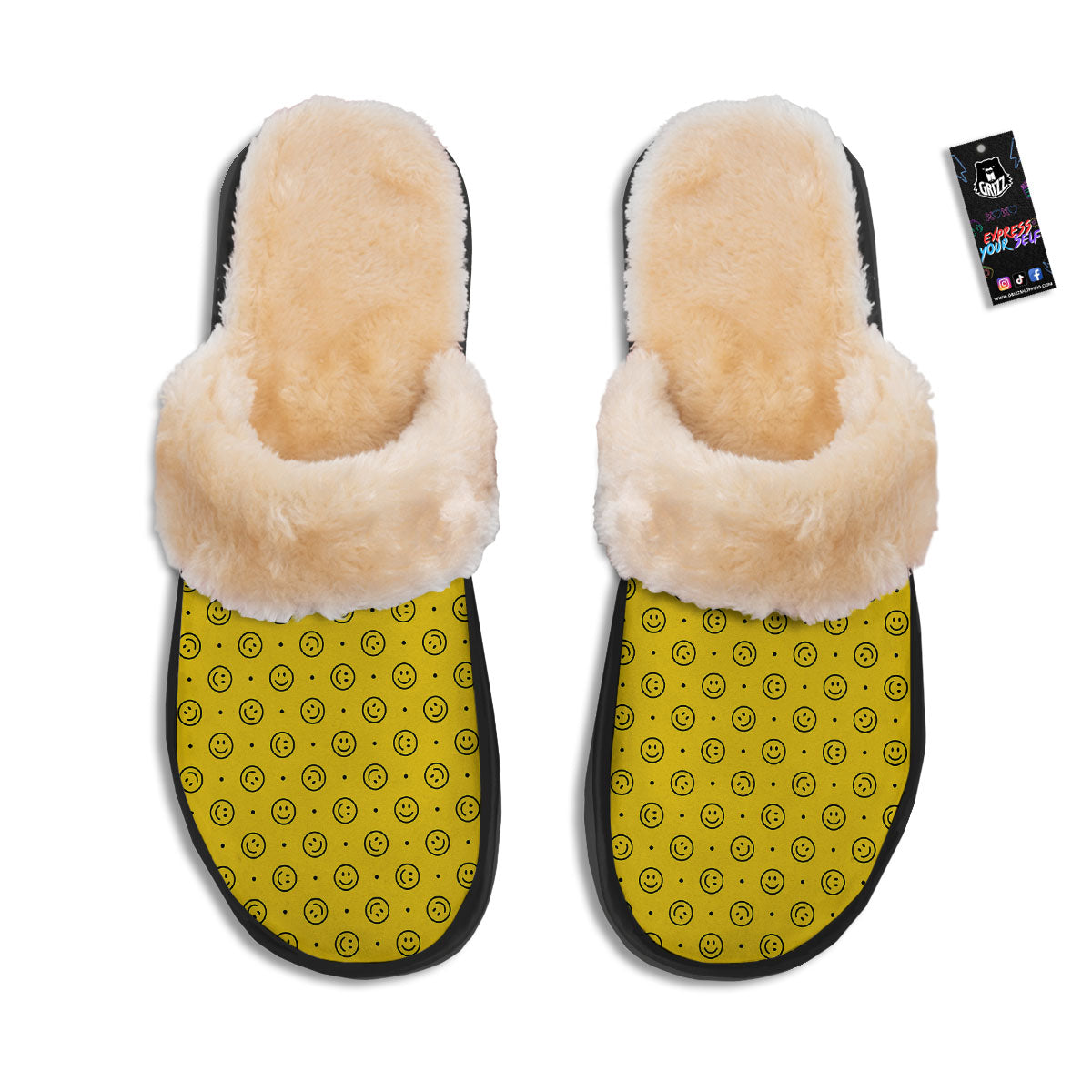 Happy Emoji Print Pattern Slippers-grizzshop