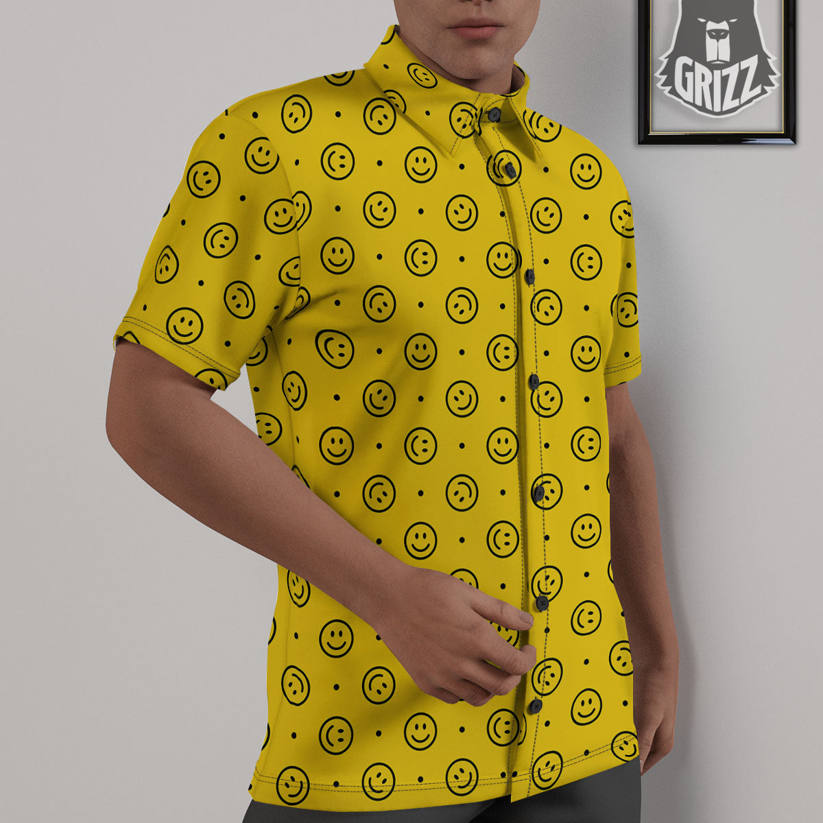 Happy Emoji Print Pattern Untucked Shirts-grizzshop