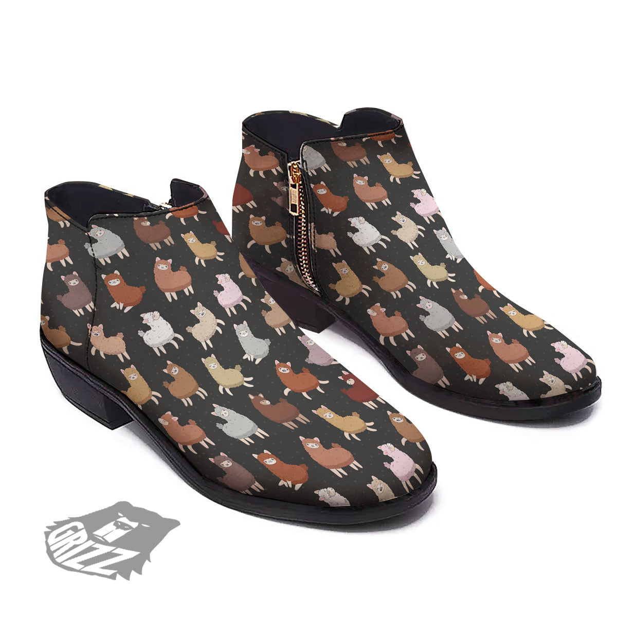 Happy Llama Print Pattern Ankle Boots-grizzshop