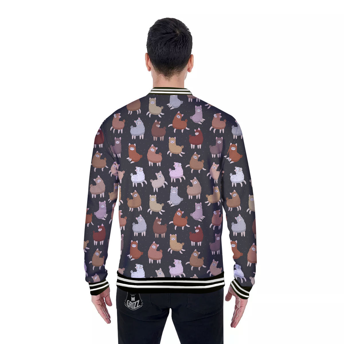 Happy Llama Print Pattern Baseball Jacket-grizzshop